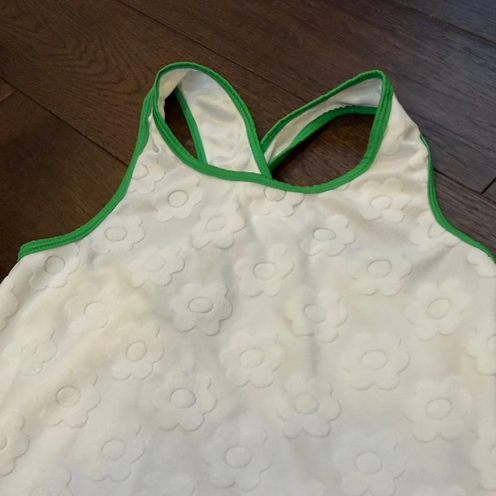 Flapdoodles Girls White Daisy Coverup with Green Trim Size 7-8 C3-013